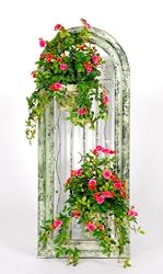 House of Silk Flowers Distressed Green/White Window Planter with Artificial Mini Pink Roses