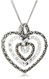 Sterling Silver Marcasite & Cubic Zirconia Triple Heart Pendant, 18