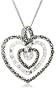 Sterling Silver Marcasite and Cubic Zirconia Triple Heart Pendant, 18"