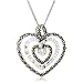 Sterling Silver Marcasite and Cubic Zirconia Triple Heart Pendant, 18"