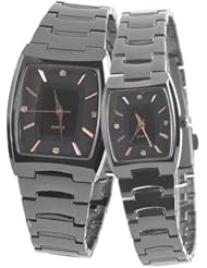 Orient Idea Ori-0300E 2 x Fashion Rectangular Case Quartz Wrist Watches with Alloy Band for Couples Lovers - Pink