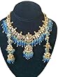 Indian Jewelry Party Wear Gold Tone Turquoise Kundan Necklace Earrings