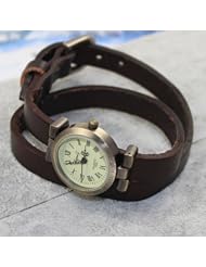 Quartz Fashion Weave Wrap Around Leather Retro Bracelet Womans Wrist Watch Keep Brown