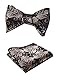 SetSense Men's Floral Jacquard Wedding Party Self Bow Tie Pocket Square Set Gold / Navy Blue
