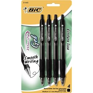 BIC Velocity Retractable Gel Pen, Medium Point , 0.7 mm, Black, 4 Pens (RLCP41-Blk)