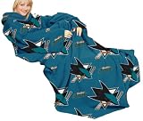 NHL San Jose Sharks Adult Comfy Throw, Officially Licensed Blanket with Sleeves by Northwest "Repeat" Design