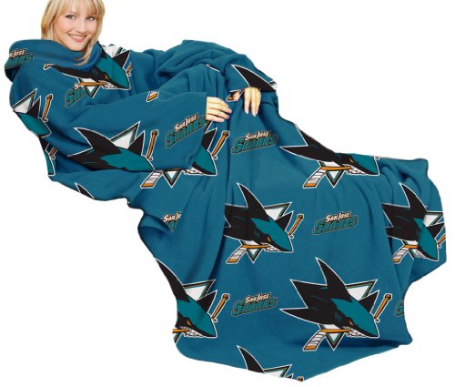 NHL San Jose Sharks Adult Comfy Throw, Officially Licensed Blanket with Sleeves by Northwest