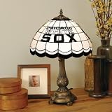 CHICAGO WHITE SOX 20" Hand Cut Stained Glass TIFFANY TABLE LAMP with a Cast Metal Base