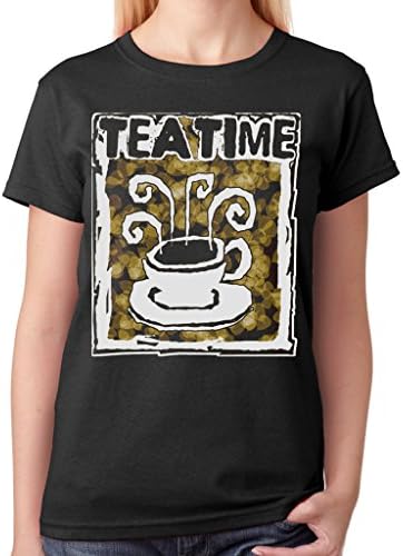 ICEACE Awesome Short Sleeve Tea Time Steamy Cup Of Tea T Shirts Black Size XX-Large