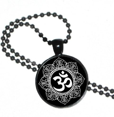 Yoga OM Sign on Crystal and Black Pendant with 24" Black Ball Chain