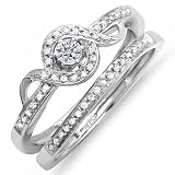 Sterling Silver Round Diamond Ladies Bridal Promise Ring Set Matching Band 1/3 CT (0.33 cttw, G-H Color, SI-I Clarity)