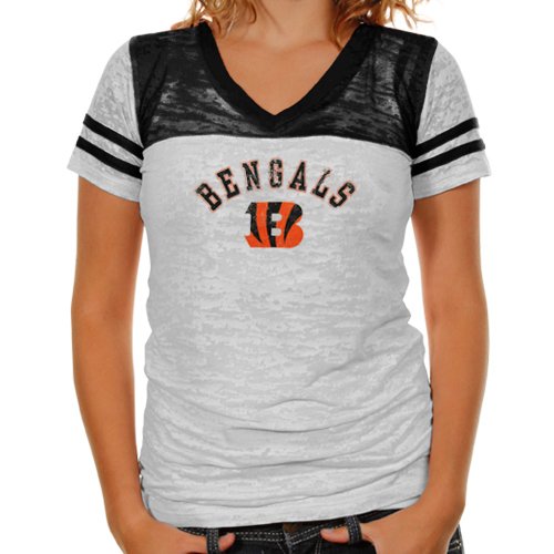 NFL Cincinnati Bengals Coop Short Sleeve Women's T-Shirt With White And Primary Colors With Distressed Screen Print (White/Black-Large) at Amazon.com