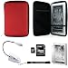 RED Slim Stylish Hard Cover Nylon Protective Carrying Case Folio for Sony PRS-950 Electronic Reader eReader Device ( PRS 950 PRS950 )(Compatible with all colors) + Indlues a 4-Inch Determination Hand Strap + Includes a Anti Glare Screen Protector + Includes a 4GB Micro SD Card with SD Adaptor + White Clip On Brighty XtraFlex LED Light Flexible Goose Neck