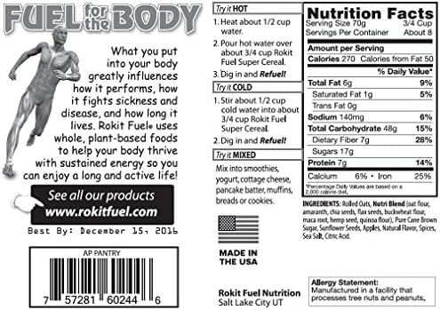 Rokit Fuel Instant Cereal - Bulk Pack - All Natural, Vegan/Vegetarian, GMO Free - Hot or Cold - Microwavable Breakfast Oatmeal (Mom's Apple Pie)