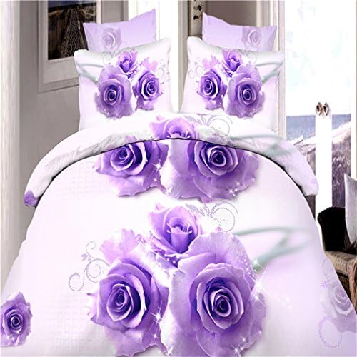 Chengmei 3D Oil Printed Romantic Purple Color Flower Bedding Sets Duvet Cover Set Queen Size