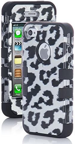 iPhone 4S Case, iPhone 4 Case, ULAK Heavy Duty Leopard Hybrid Rugged Shockproof Hard Case for iPhone 4S iPhone 4 Cover with Screen Protector and Stylus (Black)
