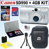 Canon Powershot SD990IS 14.7MP Digital Camera (Silver) + 4GB Accessory Kit