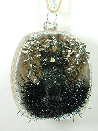 Creative Co-Op Glass White Pumpkin Black Owl Inside Trick or Treat Halloween Autumn Ornament