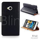 TheBlingZ.® Leather Flip Wallet Pouch Case Cover For HTC One M7 - Black