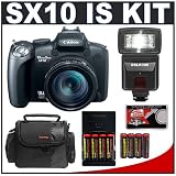 cheap Canon PowerShot SX10 IS 10MP Digital Camera with 20x Wide Image Stabilized Zoom + Flash + Batteries with Charger + Cameta Bonus Accessory Kit