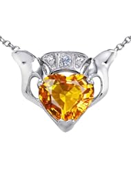 Celtic Love by Kelly (tm) Claddagh Love Pendant With 8mm Heart Genuine Citrine and Genuine Diamond in 14 kt White Gold