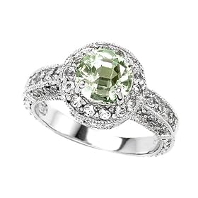 2.10 cttw 925 Sterling Silver 14K White Gold Plated Genuine Round Green Amethyst Engagement Ring - Gold Plated Silver