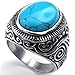 KONOV Jewelry Mens Stainless Steel Ring, Classic Vintage, Blue Silver
