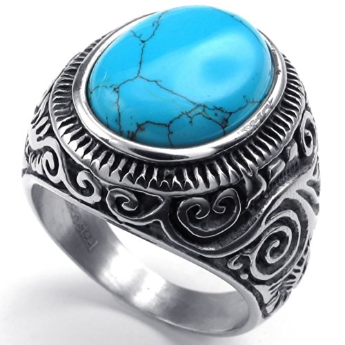 KONOV Jewelry Mens Stainless Steel Ring, Classic Vintage, Blue Silver
