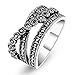 Mytys Retro Vintage Chic White Gold Plated Gray Marquise Crystal Tiny Roses Cocktail Ring