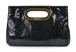 MICHAEL Michael Kors Berkley Python-Embossed Patent Clutch,Black,one size