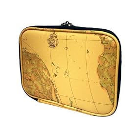 CaseCrown Double Memory Foam Pouch Case With A Front Pocket For Kindle 2 (Antique Map)