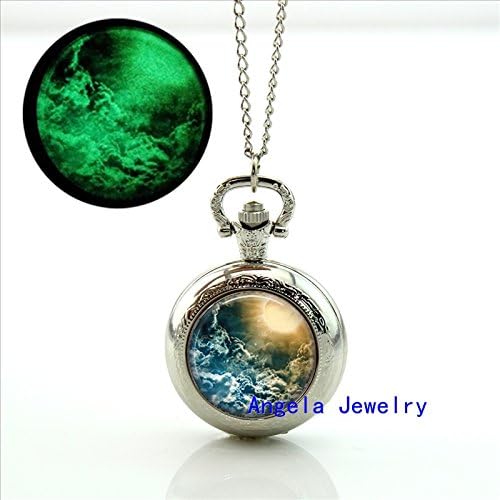 Pretty Lee Fashion Glow in The Dark Pendant Sun Glowing Pocket Watch Necklace Sun and Cloud Pendant Jewelry