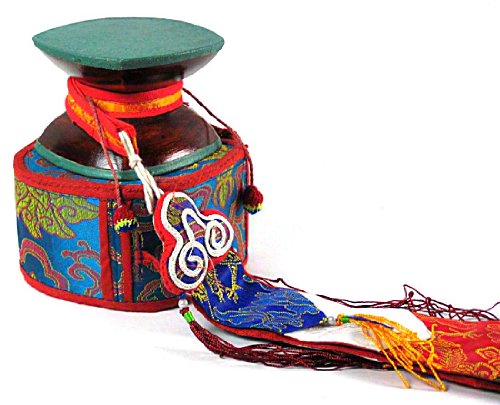 Tibetan Damaru Drum w/ Tail & Case ~ Traditional Tibetan Ritual Item
