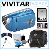Vivitar DVR508 High Definition Digital Video Camcorder in Blue + 8GB Accessory Kit