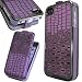 Dual Use Cool Best Special Crocodile Chrome Flip Leather Case for iPhone 4 4G 4S AT&T Verizon Purple