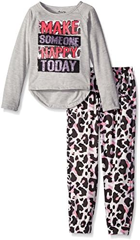 Sweet Vintage Little Girls' Knit Jogger Pant with Raglan Graphic T-Shirt