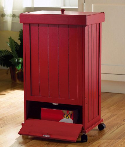 Red Rolling Wooden Garbage Can With Storage Drawer by Winston Brands