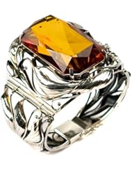 Sterling Silver and Diamond-Cut Honey Amber Large Designer Bangle, 7.5"