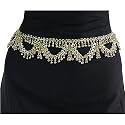 Chain Link Belt, Sexy Hip Chain, Gold-tone Brass with Loops and Bells, Fits Waist or Hips 36" - 42" for Belly Dancing or Casual Wear