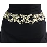 Chain Link Belt, Sexy Hip Chain, Gold-tone Brass with Loops and Bells, Fits Waist or Hips 36" - 42" for Belly Dancing or Casual Wear