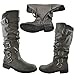 Generation Y Women's Knee High Boots Strappy Ruched Faux Leather Adjustable Buckles Knitted Calf