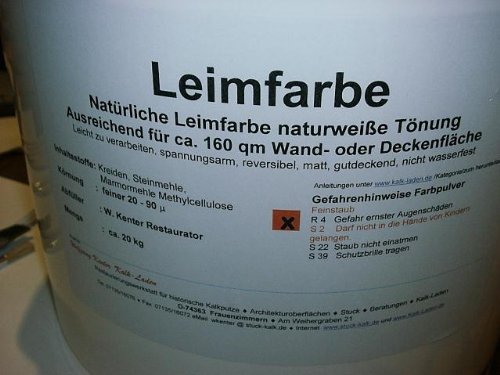  Leimfarbe mit ca.20 kg Farbpulver naturweiß und ca.840 g farbleim