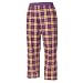 Purple and Gold (Yellow) tartan plaid check flannel cotton pants for lounging, sleep, sports. Unisex relaxed fit, exposed elastic waist