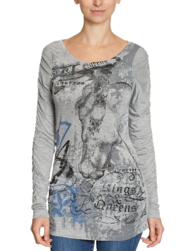 Oui Damen T-Shirt 25129, Gr. 40, Grau (light grey 9235) Preisvergleich