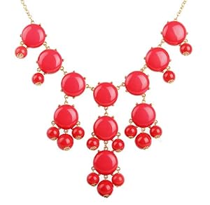 Bubble Bib Necklace, Coral Red Bubble Necklace, Bubble Jewelry, Gold Tone,Coral Red Necklace (Fn0508-Coral Red)