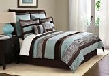 Best Quality Aqua Chocolate Suede Stripe Queen Comforter Set with 4 Bonus Pieces By Pem America