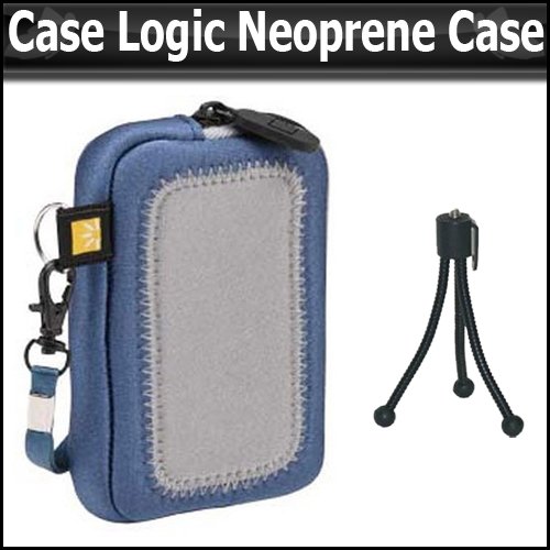 CaseLogic UNZ-3 (Blue/Slvr) Medium Universal Neoprene Case w/Screen Protection + More For Panasonic Lumix DMC-TS3, DMC-TS2, FX75, FX700, TS10, FH20, FH1, FH3, F3, F2, FP3, FP1 Digital Camera