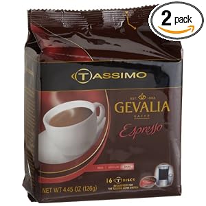 Gevalia Espresso (Dark), 16-Count T-Discs for Tassimo Coffeemakers (Pack of 2) [Amazon Frustration-Free Packaging]