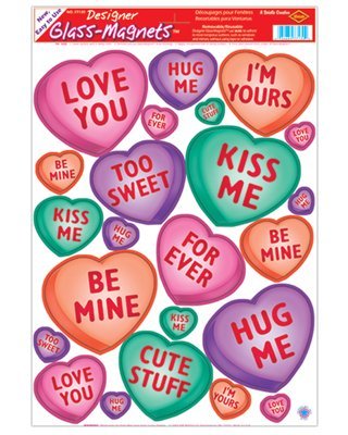 Valentine Candy Heart Glass Clings 12in. x 17in. Sheet 1/Pkg