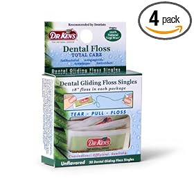 Dr. Ken's Dental Tape, Unflavored, 20 Dental Gliding tape Singles (Pack of 4)